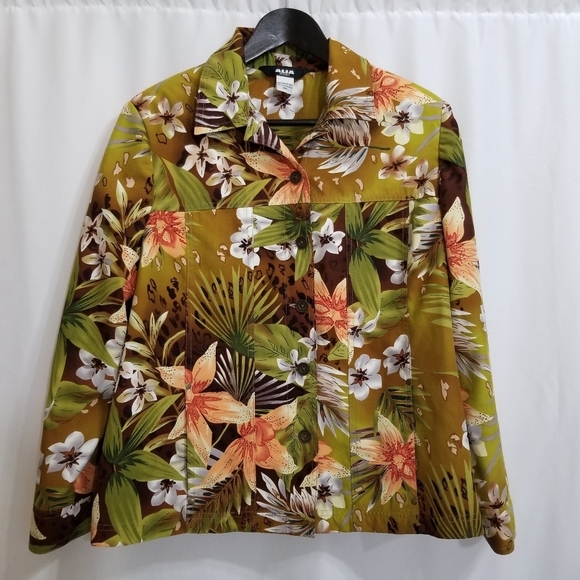 Alia Petite Size 14 Floral Jacket - Green, Brown, Orange - Picture 12 of 12